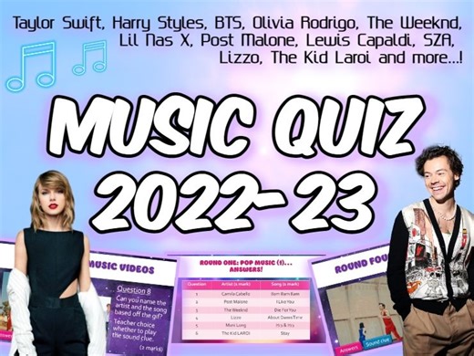Pop Music Quiz 2022-23, End of Year/Term Quiz: 86 questions with music tracks from chart toppers! | Teaching Resources