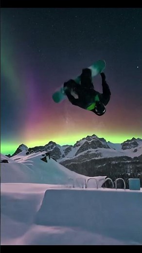 Epic Snowboard Jump Under Northern Lights & Full Moon 🌌🏂