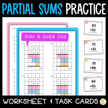 Partial Sums Addition Worksheets and Task Cards, 3 Digit Addition Practice