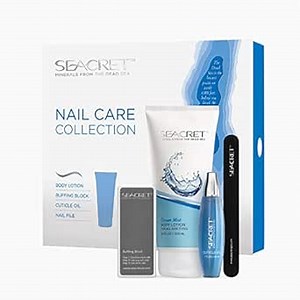 SEACRET Minerals Nail Care Collection, DIY Salon Manicure, Dead Sea Finger & Toenail Treatment Set with File, 3-Way Buffer Block, 1 Oz Cuticle Oil, & 6.8 Oz Body Lotion, All Skin Types, 4 Piece Kit