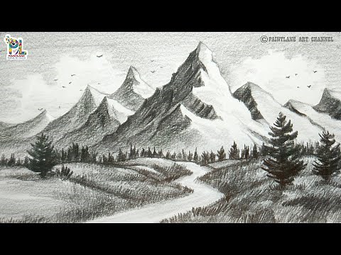 How To Draw Morning Mountains Landscape Art With Single Pencil || PAINTLANE