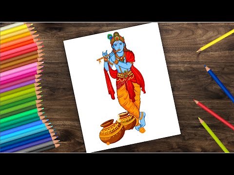 How to draw lord Krishna - Krishna Drawing | krishna drawing easy