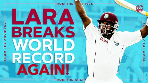 On this day in 2004 Brian Lara broke the World Record for the highest individual score in Test cricket, scoring 400 v England. Incredibly this was the second time he broke the record. He scored 375 against the same opponents, on the same ground, 10 years earlier! Matthew Hayden briefly held the record after scoring 380 v Zimbabwe in 2003 before Lara regained the record. | Windies Cricket