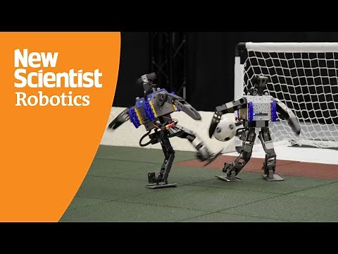 Watch agile mini humanoid robots showing off their football skills