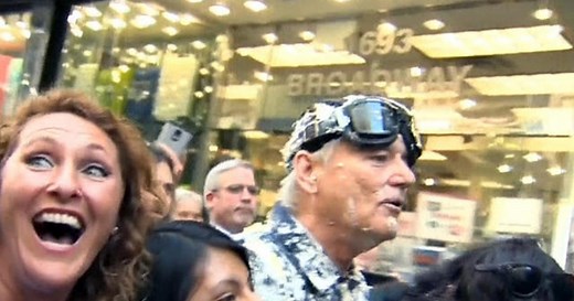 Bill Murray takes Letterman farewell to the streets -- covered in cake