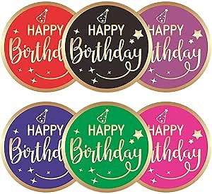 Happy Birthday Stickers Seals 1" 500Pcs in 1Roll for Birthday Décor Party Supplies School Cards Sealing, 8 Designs Envelope Sealing Gift Wrap (1inch, D)
