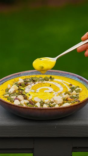 Kristina Carrillo-Bucaram on Instagram: "Creamy, Cozy, & Warm Pumpkin Soup 🥣 Comment “SOUP” below for the link to this FREE full recipe within my FullyRaw app. 👈🏽 🍂 • This pumpkin soup recipe is EVERYTHING you want in a soup recipe and more. It’s comforting, filling, and rich, and believe it or not…it’s made with REAL pumpkin. Oh, and did I mention it’s raw and vegan too?! 😋 • There are many misconceptions about raw food, and one common myth is that all raw dishes must be cold. In reality, 