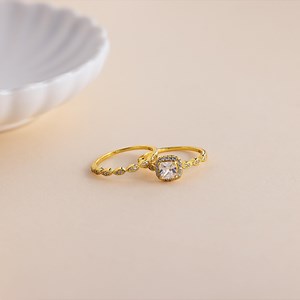 Diamond Duo Ring Set by Caitlyn Minimalist • Set of 2: Vintage Pave Diamond Stacking Rings in Gold • Art Deco Jewelry • Gift for Her • RR154 - Etsy