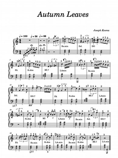 Autumn Leaves - Easy Sheet Music in PDF for Free - La Touche Musicale