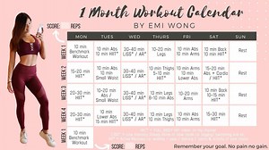 1 MONTH WORKOUT CALENDAR TO LOSE WEIGHT AND GET FIT! 10 min FAT BURNING HIIT Full Body Workout一個月在家運動瘦身訓練完整計劃! 第一日的超爆汗10分鐘HIIT~ YouTube: https://youtu.be/FL_fAd_K720 | Emi Wong