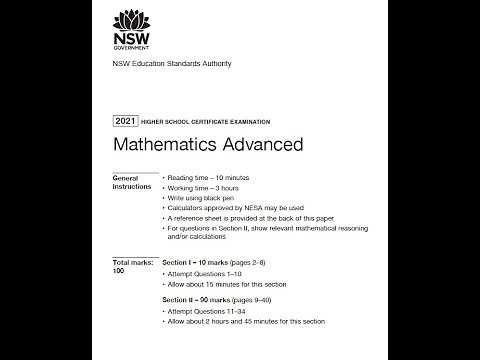 2021 Advanced Mathematics HSC | 100% Worked Solutions