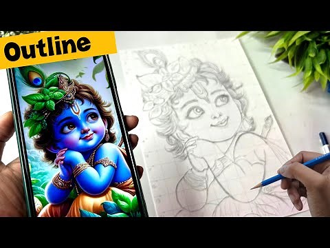 Krishna Drawing | Janmastami Drawing | Little Krishna drawing | Outline tutorial