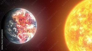 Solar System with eight planets and large sun 3d rendering of our solar system and asteroid fields, 4K, 2024
