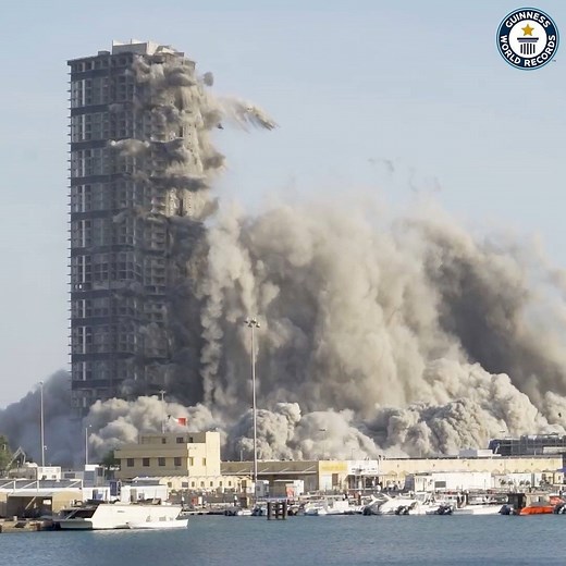 This controlled demolition in Abu Dhabi, UAE just set a new record for the tallest building demolished using explosives | Guinness World Records