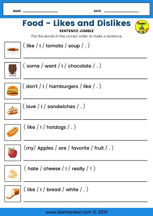 Free Printable Food Worksheets For Beginners | Games4esl