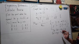 Engineering Mathematics: Calculus Review Find the point where the normal to y = x √x at (4,6) crosses the y - axis. A. 6.2 B. 7.2 C. 8.2 D. 9.2 #sharingiscaring #engineering #boardexam | Isaiah James Maling