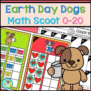 K-1st Double Ten Frames Math Scoot Activity 0 to 20 Teen Numbers EARTH DAY DOGS
