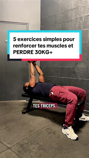 Fais ces 5 exercices simples pour renforcer tes muscles et PERDRE 30KG (niveau débutant/e) ✅ ▶️ Gobelet Squat ▶️ Hip trust ▶️ Pompes genoux banc ▶️ Rowing unilatéral ▶️ Extension triceps ⏱️ 15-20 répétitions par exercice 😴 1m30 de repos entre chaque série 🔃 4 séries 💤 Pas de pause ❌ Tu peux faire ces exercices 2 fois par semaine en salle de sport, avec un déficit calorique pour obtenir des vrais résultats 💪🏾 #sportdebutant #renforcementmusculaire #perdre30kg #affinersasilhouette #coachsonin