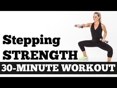 30-Minute Stepping Strength Total Body Workout with Dumbbells no Floor Work, Walking Circuit Workout