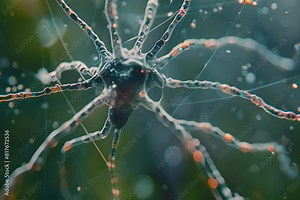 Neuron network under a microscope, highlighting synaptic connections, blending scientific accuracy, realistic and detailed, suitable for neurological studies, educational use. Generative AI