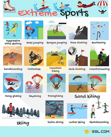 Extreme Sports List in English • 7ESL