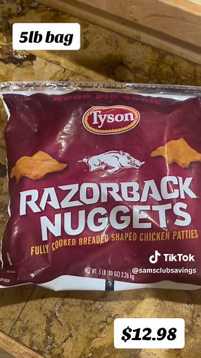 Calling all Hog fans! Tyson Arkansas Razorback Chicken Nuggets spotted at Sam’s Club! These tasty treats are perfect for cheering on the Hogs with every bite. 5lb bag now available at Sam’s Club for $12.98! WPS! @Sam’s Club @Tyson Foods For more Sam’s Club Finds follow us on Instagram! @samsclubsimplesavings #samsclub #samsclubfind #samsclubfinds #samsclubfood #samsclubfoodfinds #arkansas #arkansasrazorbacks #razorbacks #wps #football #footballseason #tailgate #tailgateszn #tailgatefood #chicken