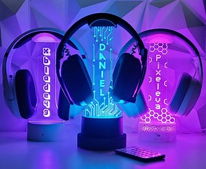 Custom Headphone Stand RGB Light Headset Holder Engraved With Your Name Perfect for Gaming Decor - Etsy