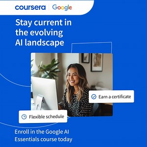 Discover the power of AI with Google’s self-paced course. Learn to harness AI tools to streamline your workflow, from creating content to organizing research. Gain the skills to use AI responsibly and effectively, no matter your role. Start learning today! | Coursera